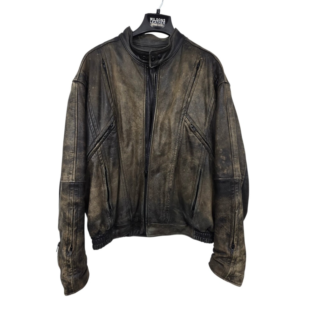 Vintage Protech Leather Jacket Mens XL Black Thinsulate Liner Heavy Distressed‎